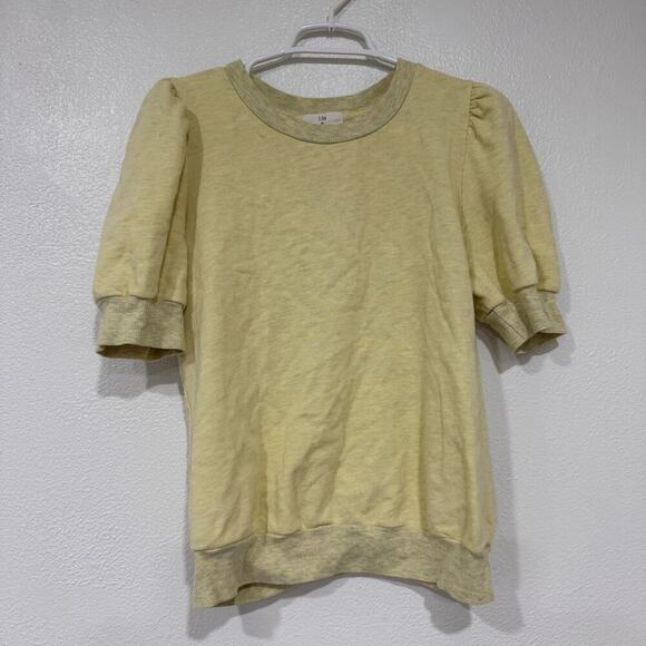 Anthropologie Tops - Anthropologie T.La Puff Sleeve Pullover Short Sleeve Sweatshirt Yellow Small